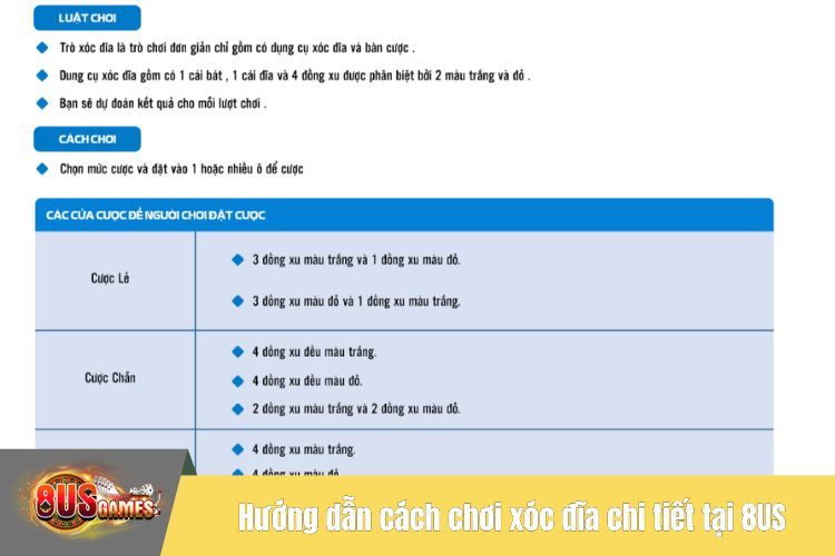 Hướng dẫn cách chơi xóc đĩa chi tiết tại 8US