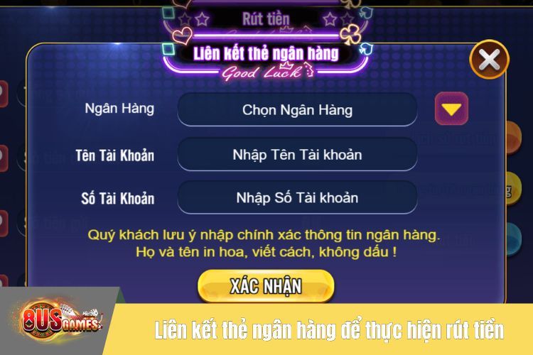 Liên kết thẻ ngân hàng để thực hiện rút tiền