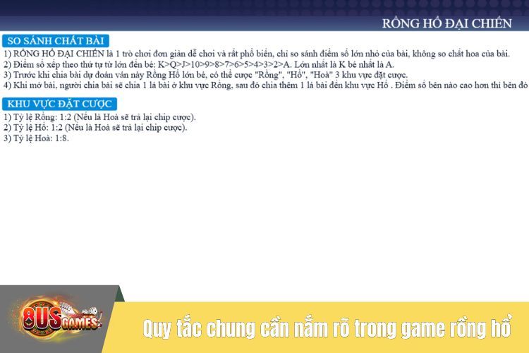 Quy tắc chung cần nắm rõ trong game rồng hổ